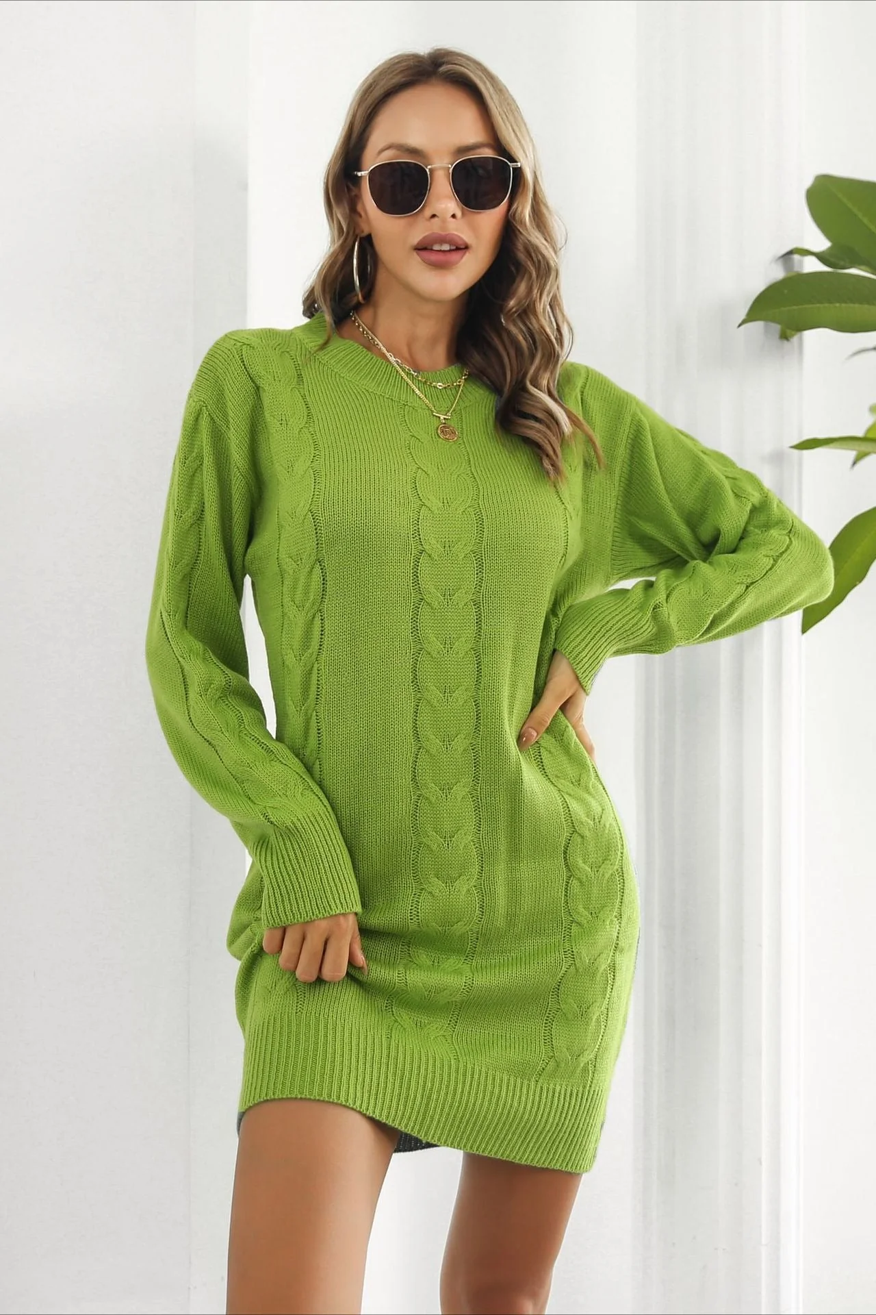 Loose Fit Cable Knit Sweater Dress - Image 7