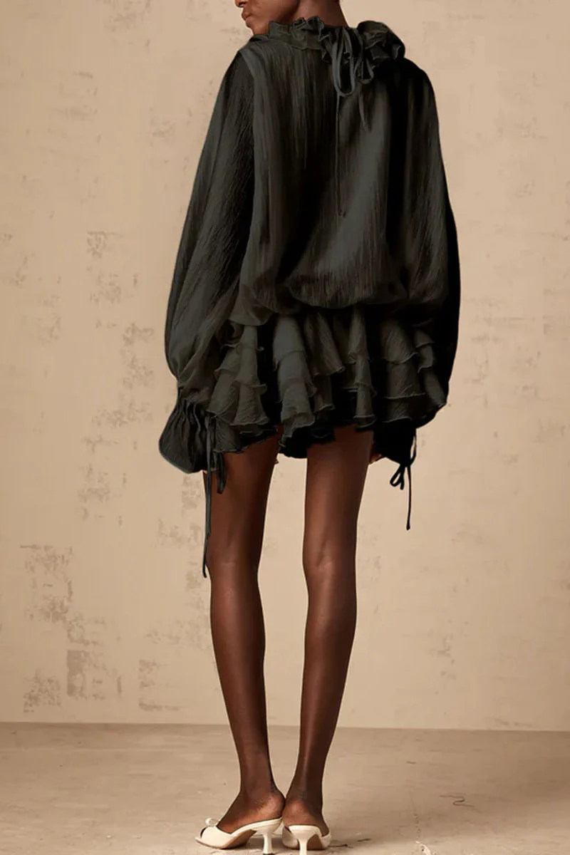 Loose Fit Folded Ruffle Boho Dress - Image 10