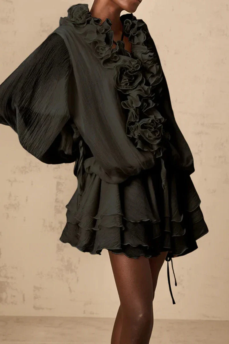 Loose Fit Folded Ruffle Boho Dress - Image 11