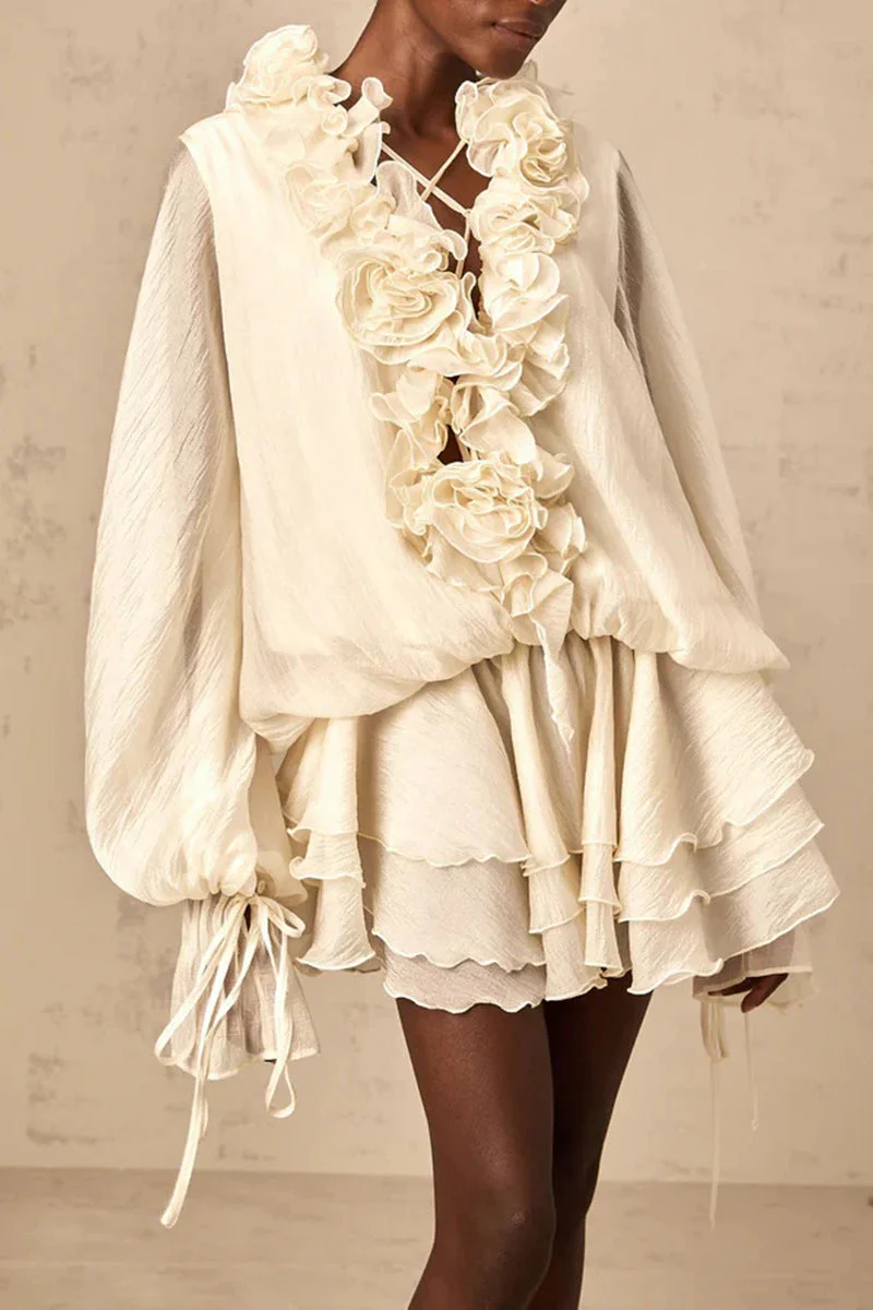 Loose Fit Folded Ruffle Boho Dress - Image 2