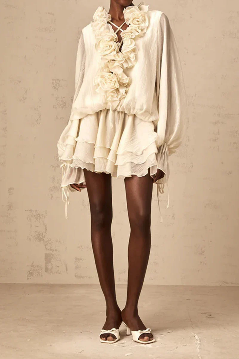 Loose Fit Folded Ruffle Boho Dress - Image 24
