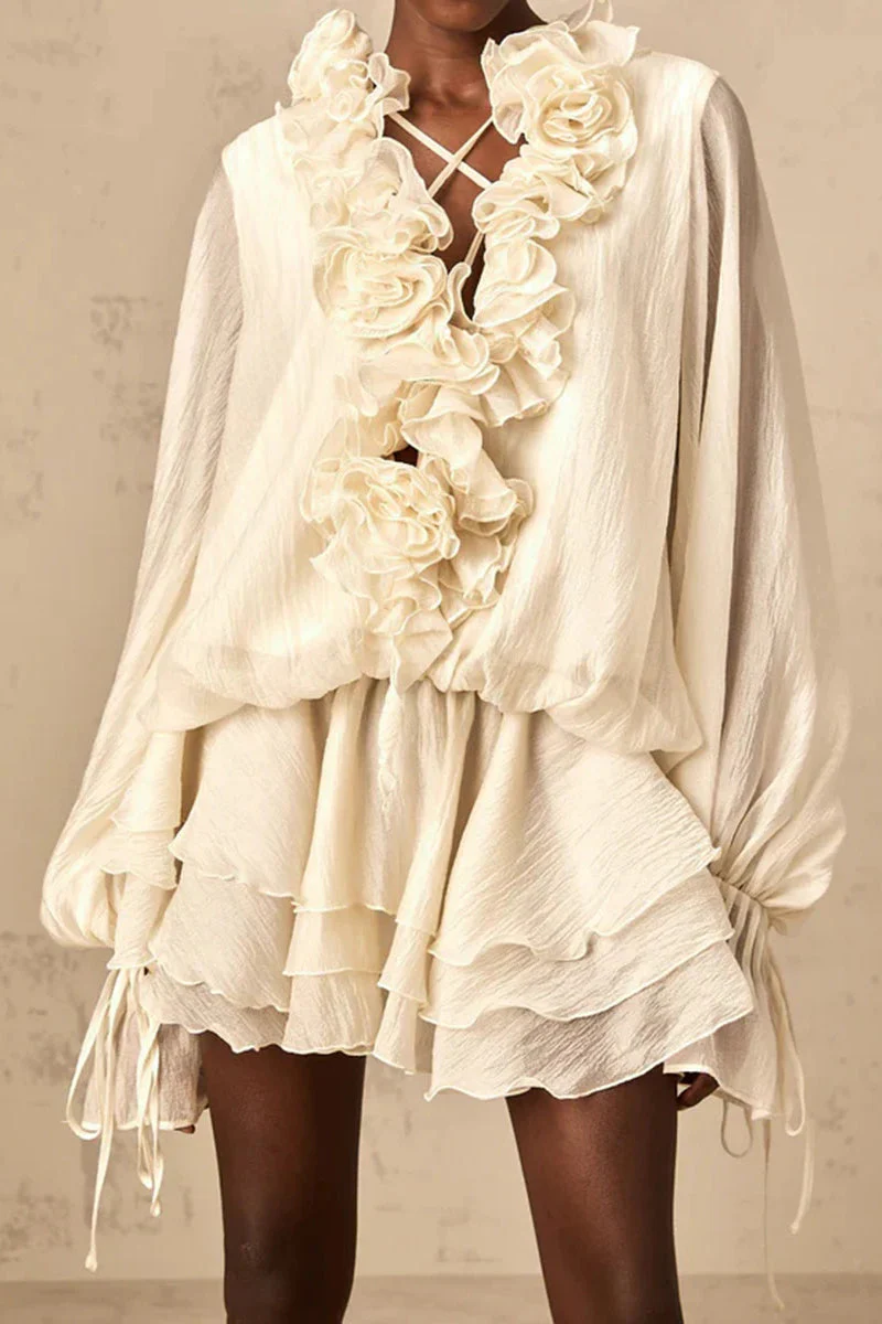 Loose Fit Folded Ruffle Boho Dress - Image 8