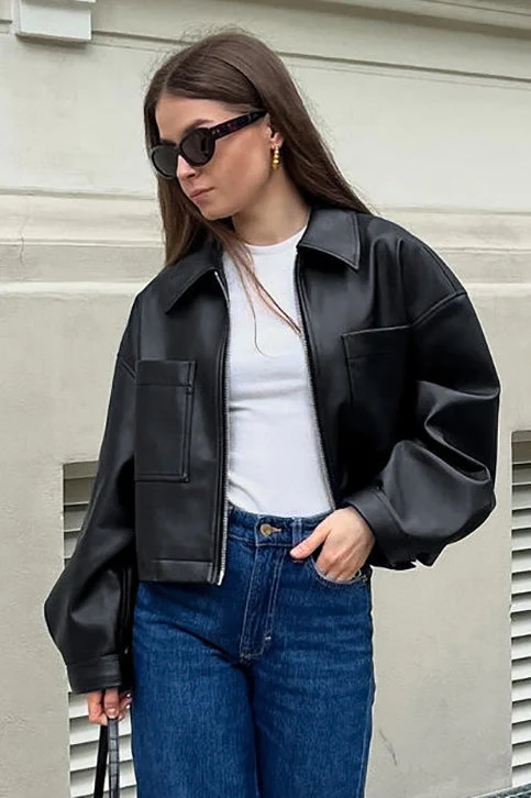 Loose Fit Matte Leather Short Jacket - Image 3