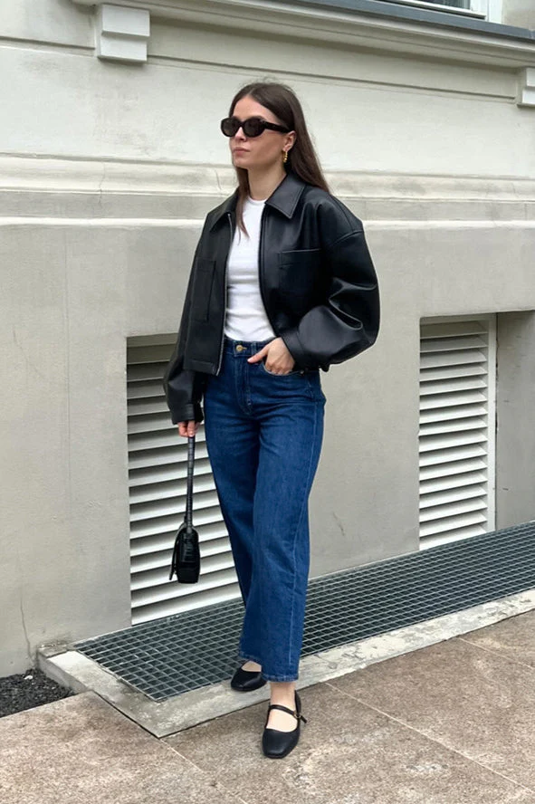 Loose Fit Matte Leather Short Jacket - Image 4