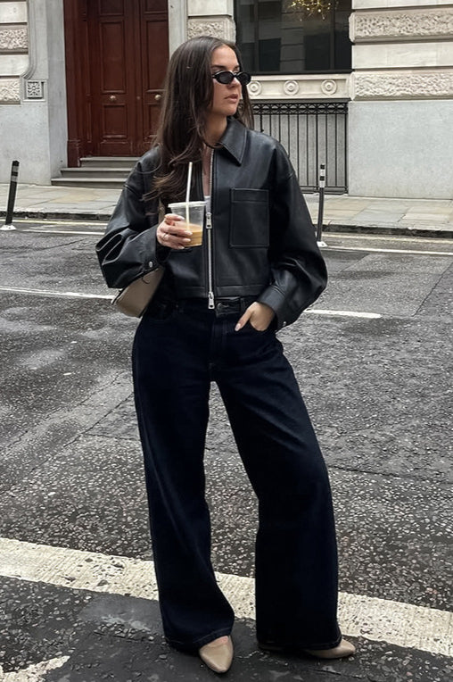 Loose Fit Matte Leather Short Jacket - Image 5