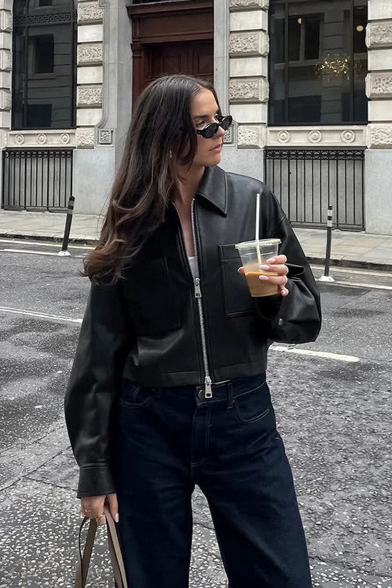 Loose Fit Matte Leather Short Jacket - Image 6