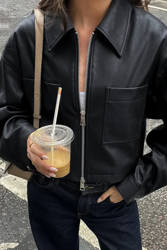 Loose Fit Matte Leather Short Jacket - Image 8