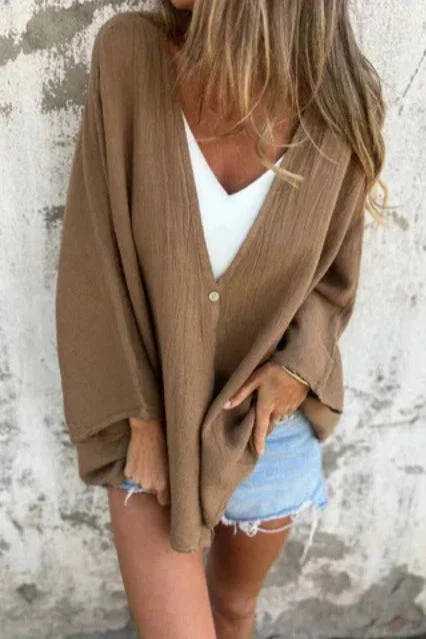 Loose Fit V Neck Long Sleeve Cardigan - Image 18