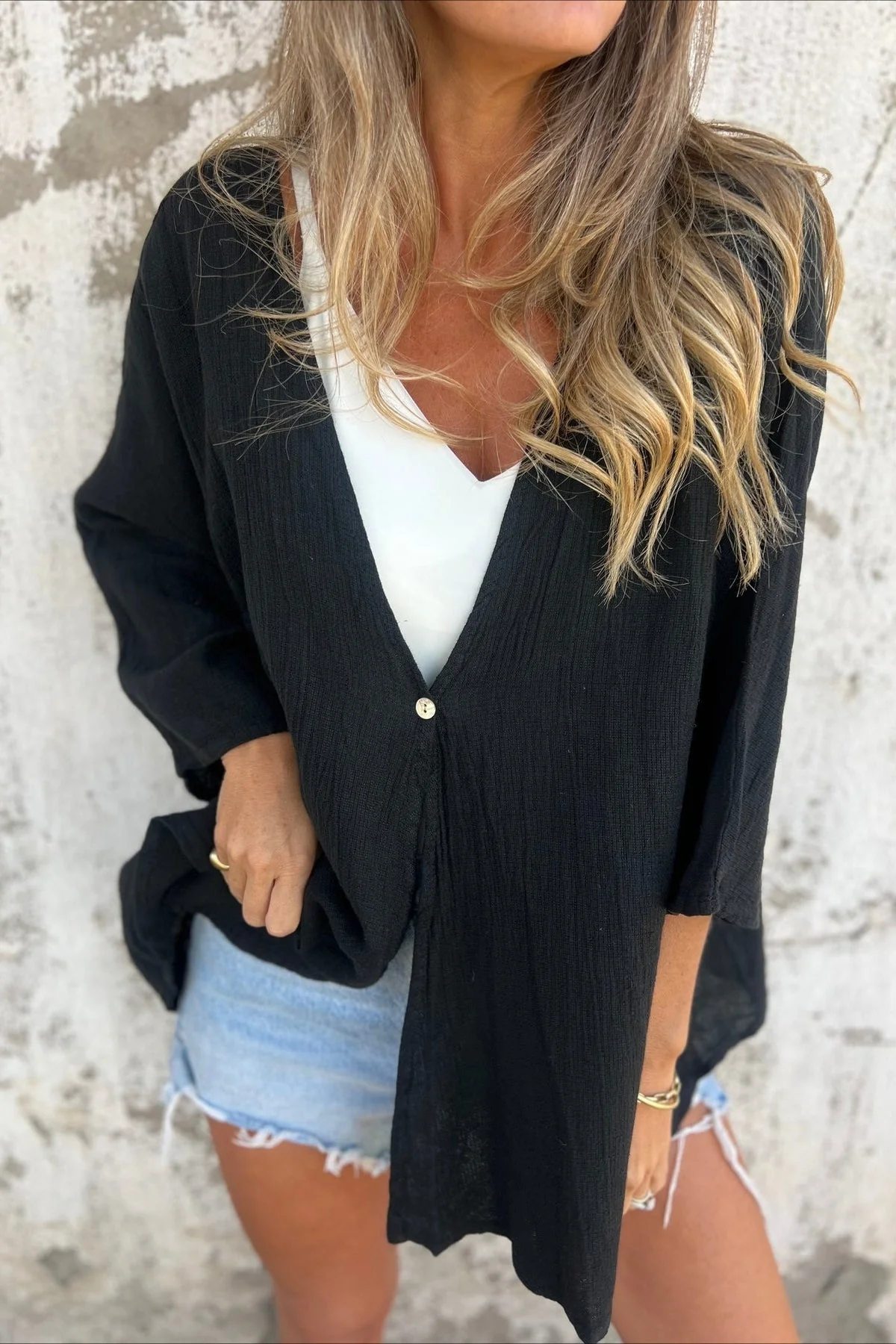Loose Fit V Neck Long Sleeve Cardigan - Image 25