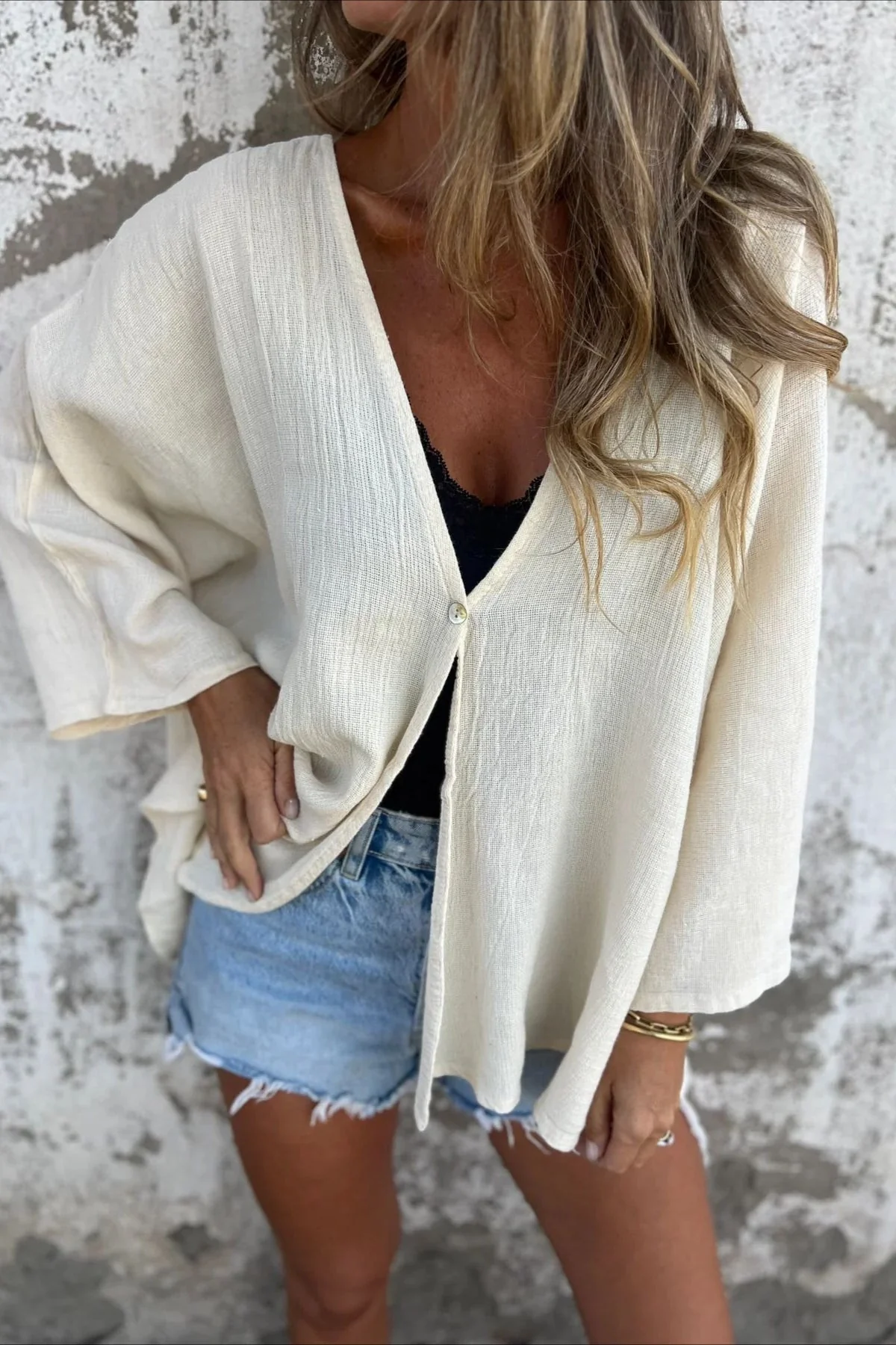 Loose Fit V Neck Long Sleeve Cardigan - Image 29