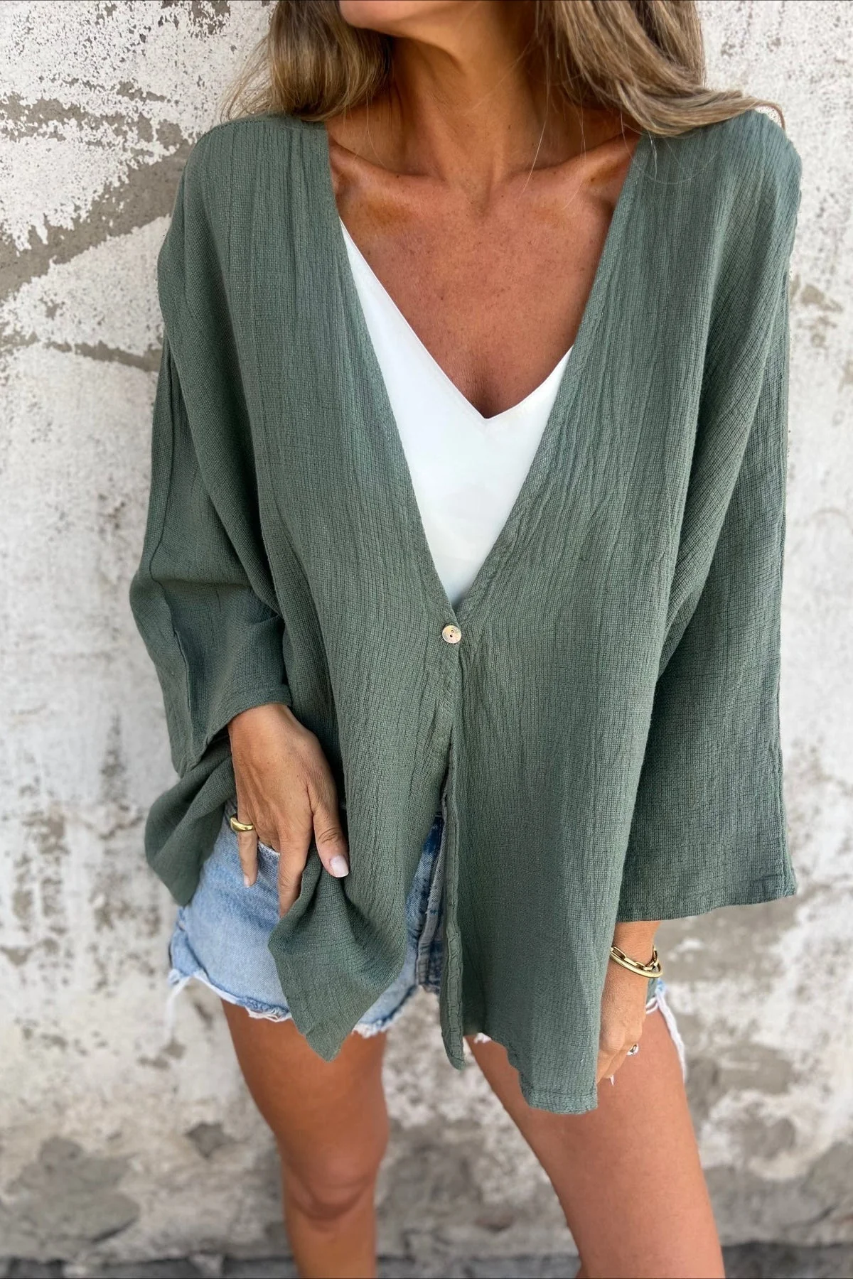 Loose Fit V Neck Long Sleeve Cardigan - Image 33