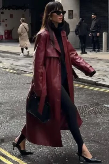 Loose Leather Trench Coat - Image 2