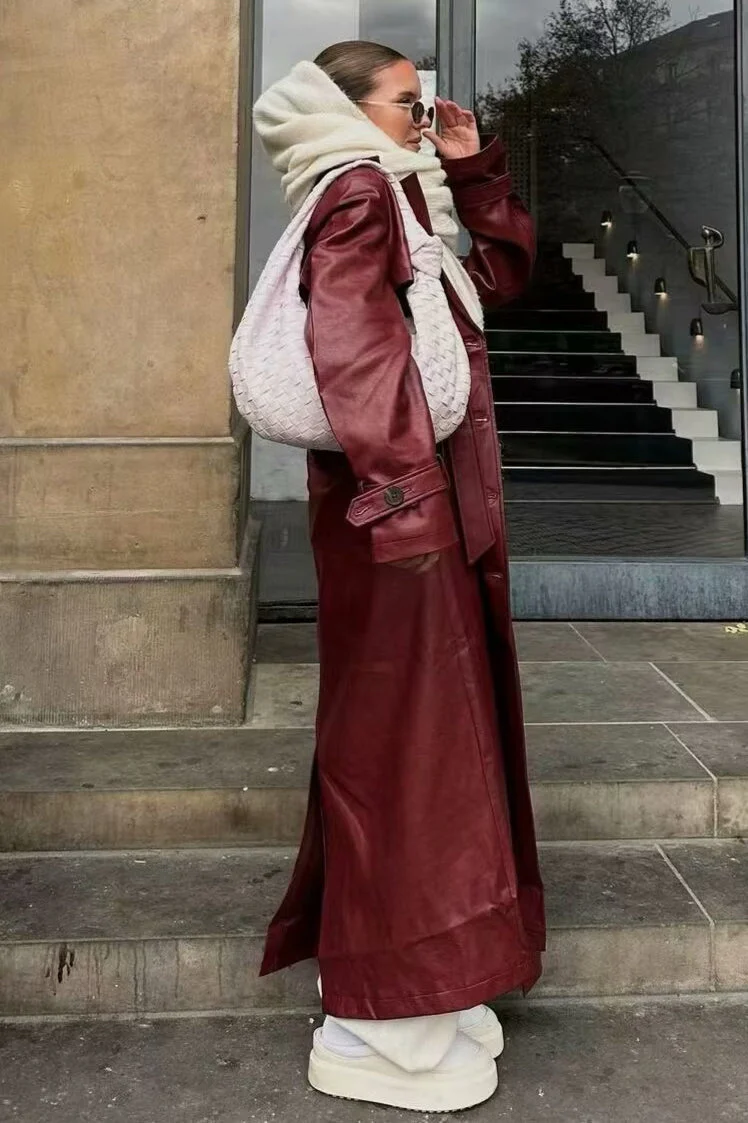 Loose Leather Trench Coat - Image 3