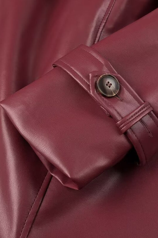 Loose Leather Trench Coat - Image 6