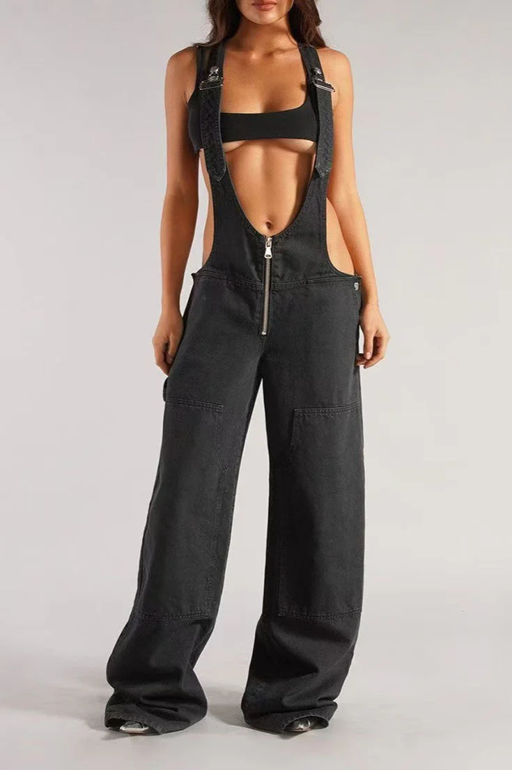 Low Rise Wide Leg Overall Jeans - Image 10