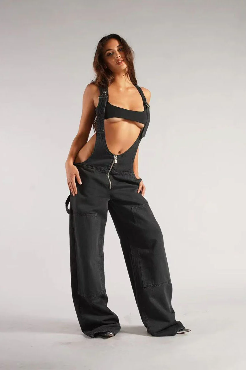 Low Rise Wide Leg Overall Jeans - Image 11