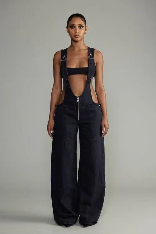 Low Rise Wide Leg Overall Jeans - Image 12