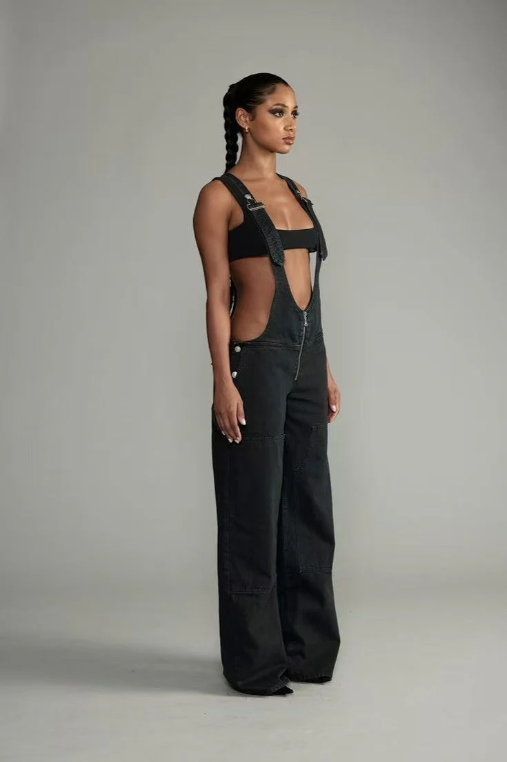 Low Rise Wide Leg Overall Jeans - Image 13