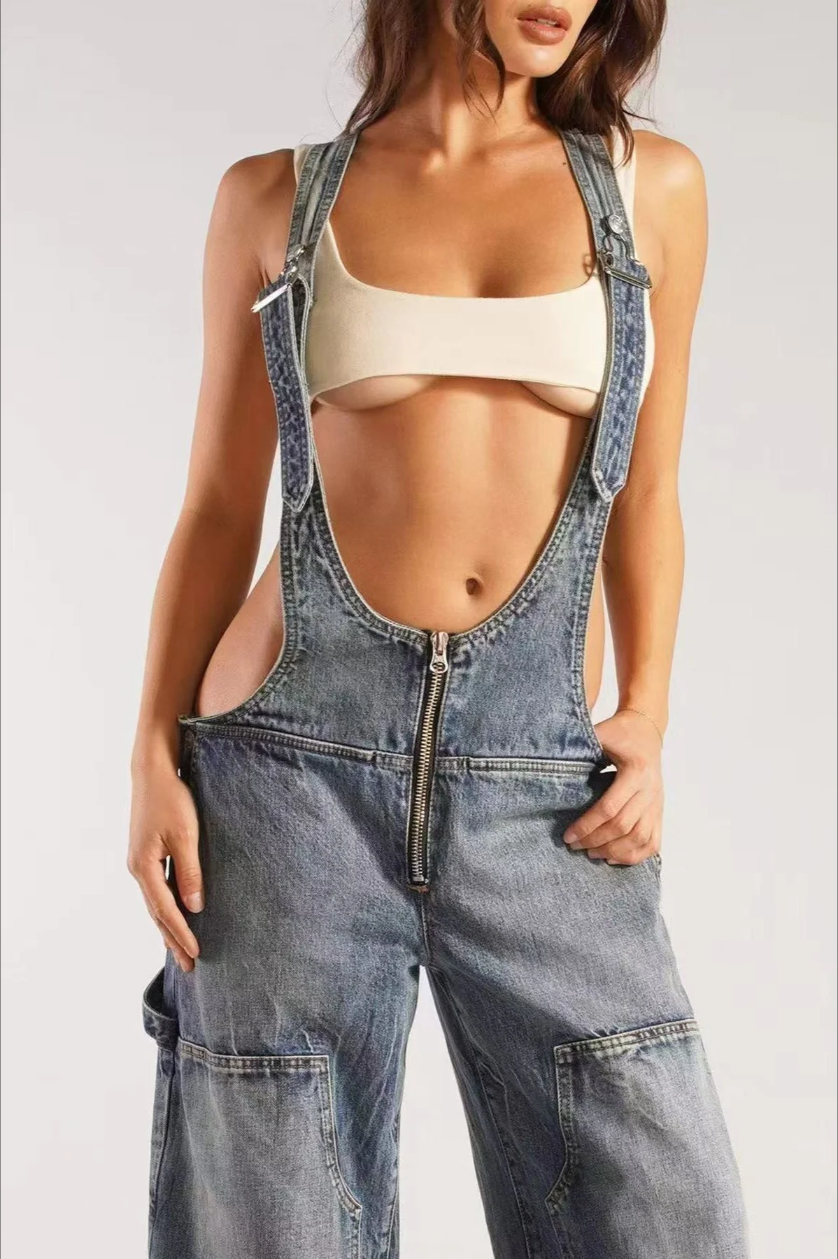 Low Rise Wide Leg Overall Jeans - Image 6