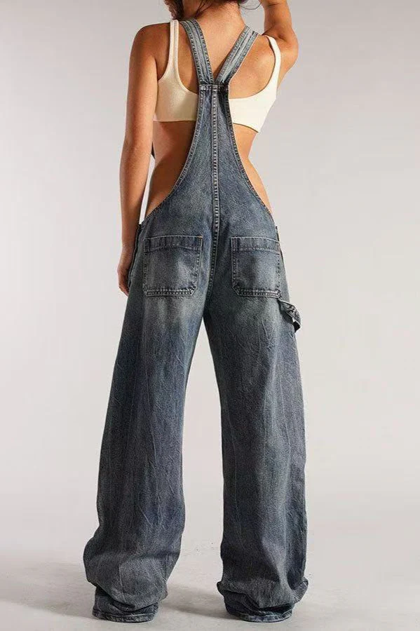 Low Rise Wide Leg Overall Jeans - Image 7