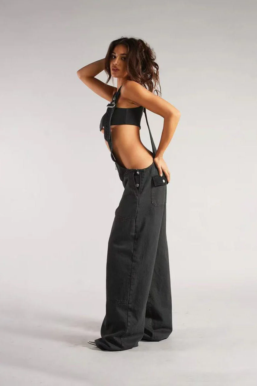 Low Rise Wide Leg Overall Jeans - Image 9