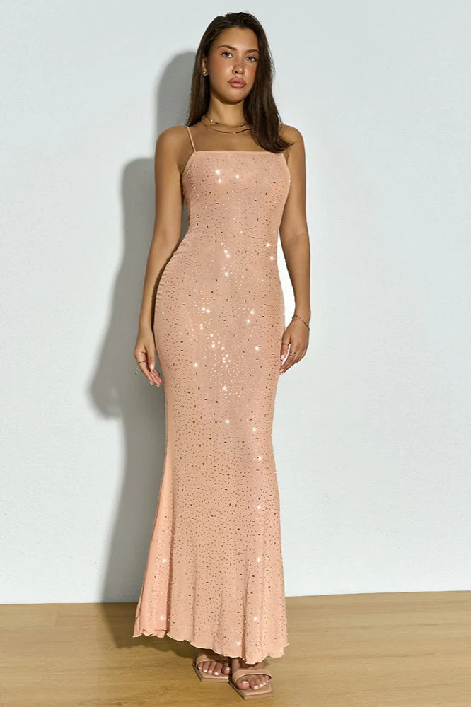 Mesh Rhinestone Cami Maxi Party Dress - Image 2