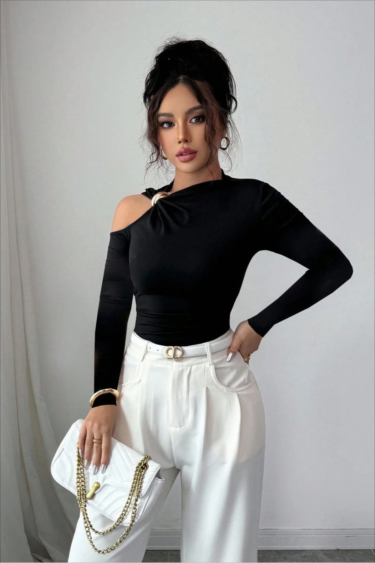 Metallic Trim Bodycon Knit Top - Image 2