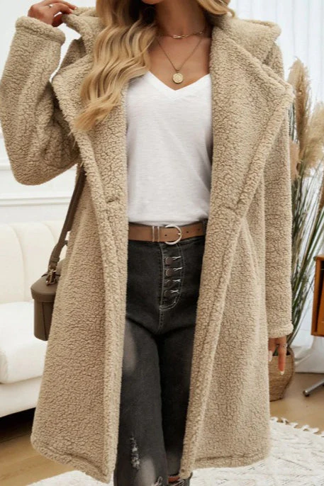Mid-Length Fuzzy Lapel Coat - Image 2