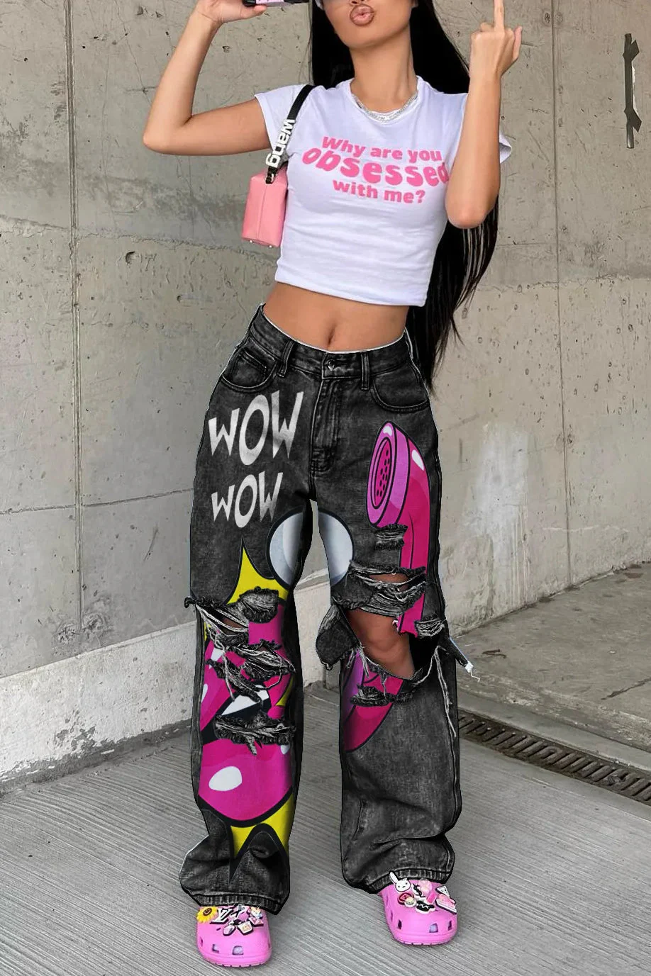 Mid Waist Printed Baggy Jeans - Image 13