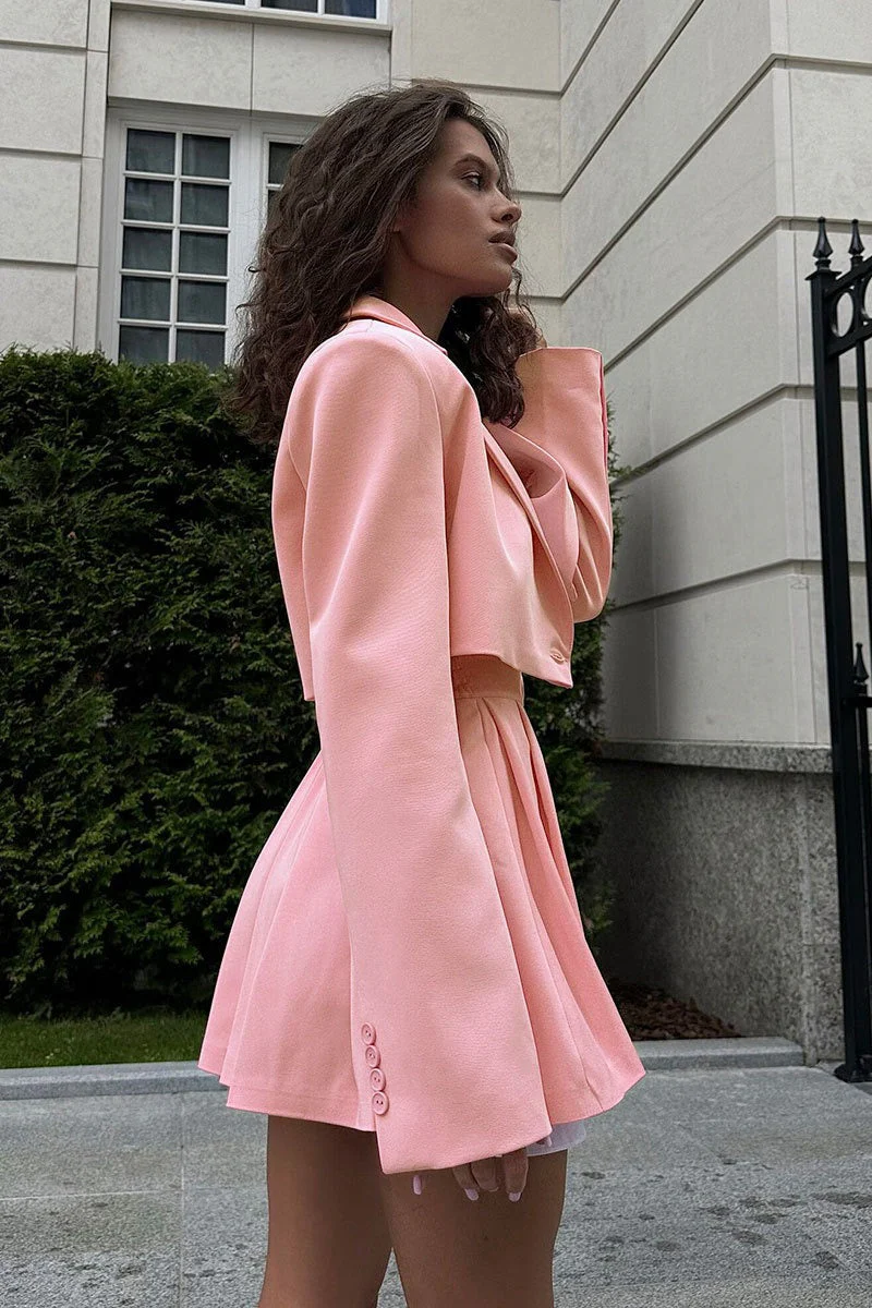 Mini Skirt with Lapel Blazer Two Piece Set - Image 12