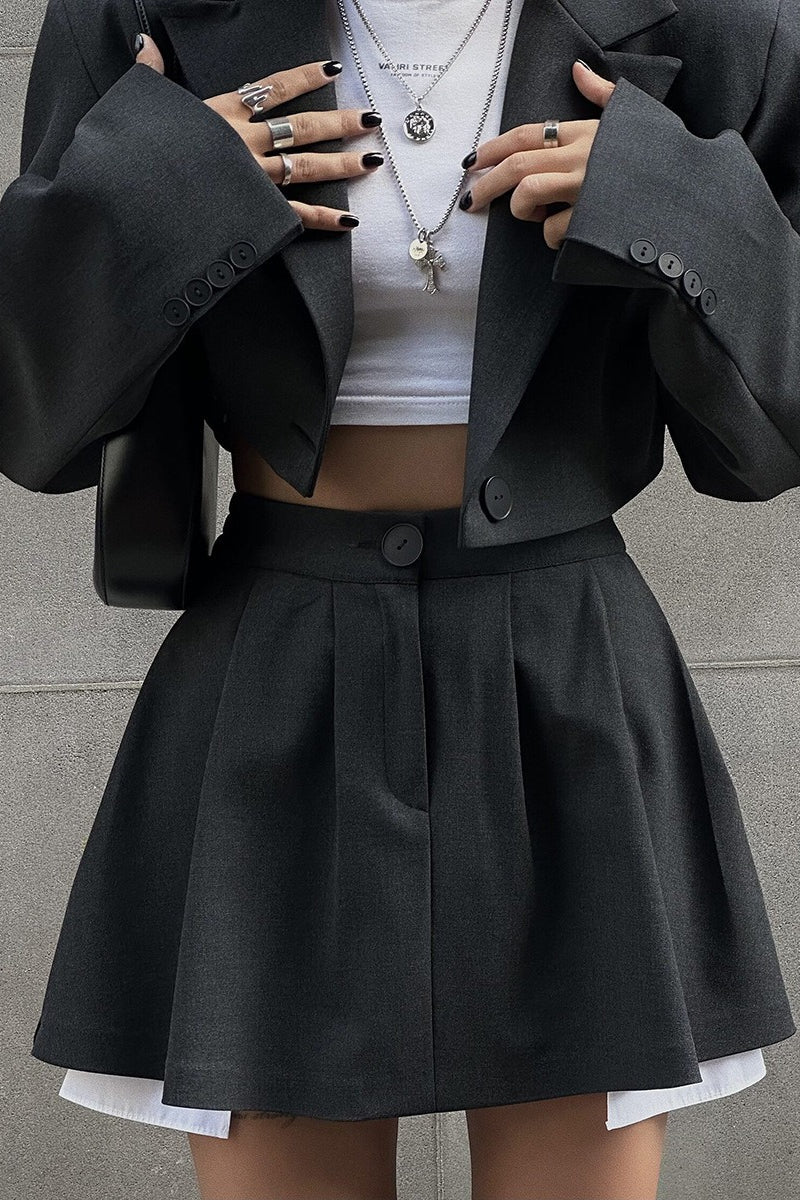 Mini Skirt with Lapel Blazer Two Piece Set - Image 2