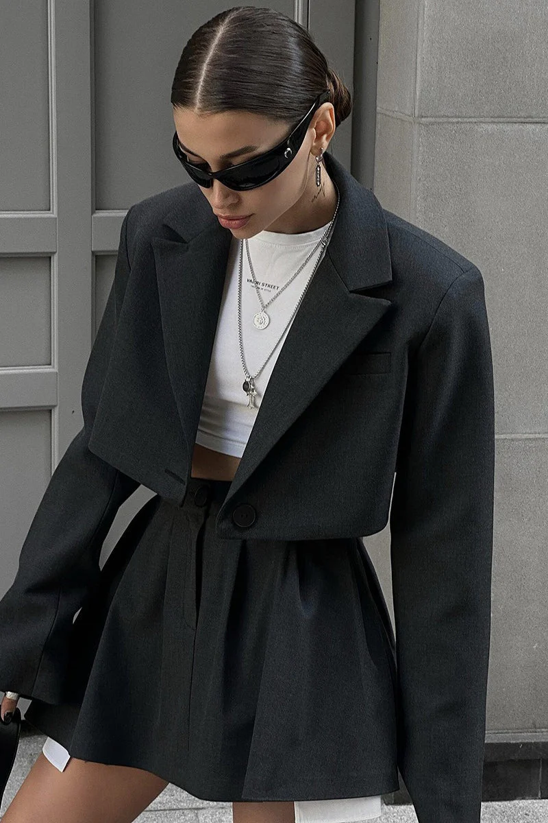Mini Skirt with Lapel Blazer Two Piece Set - Image 3
