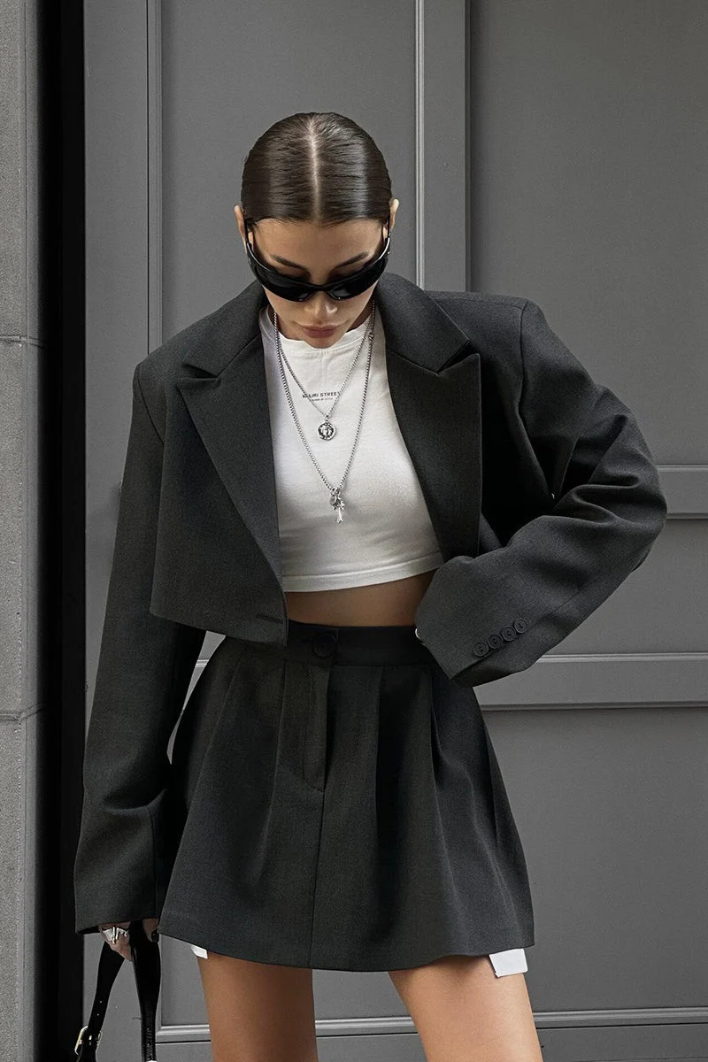 Mini Skirt with Lapel Blazer Two Piece Set - Image 4