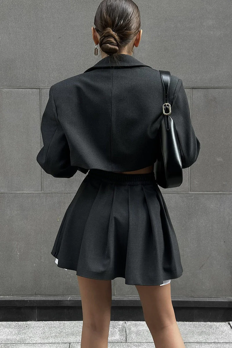 Mini Skirt with Lapel Blazer Two Piece Set - Image 5
