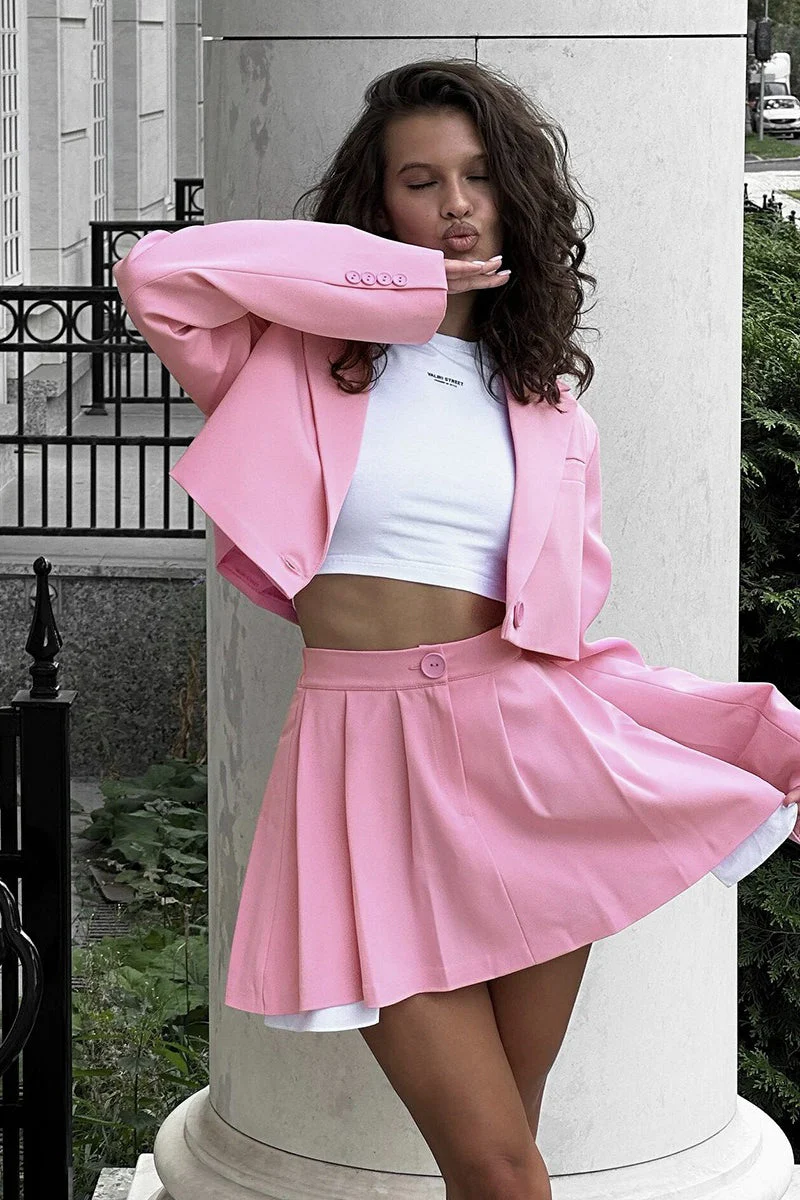 Mini Skirt with Lapel Blazer Two Piece Set - Image 6