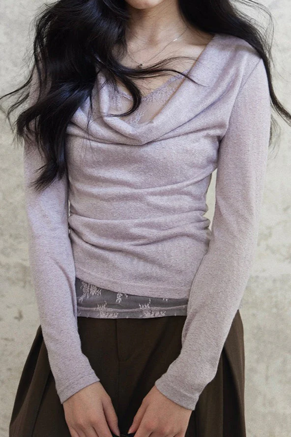 Mock Two Piece Draped Lace Knit Top - Image 4