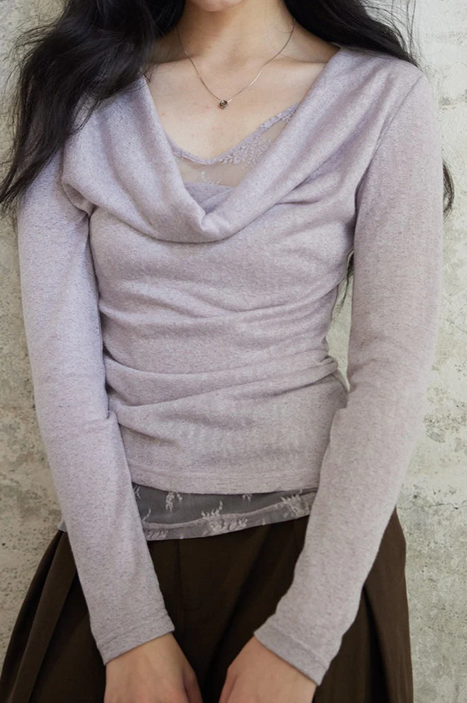 Mock Two Piece Draped Lace Knit Top - Image 6