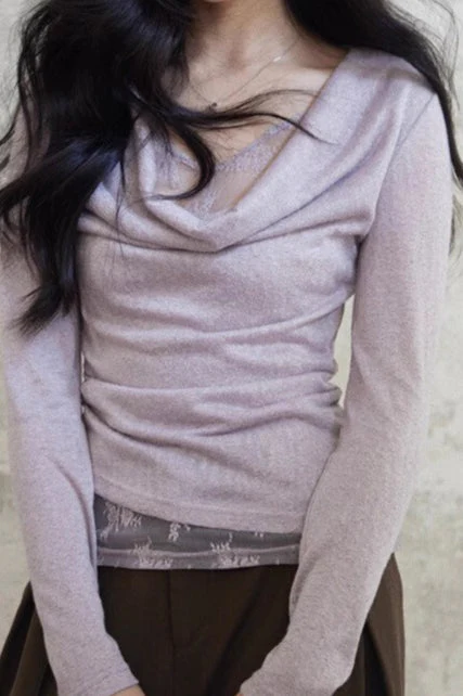 Mock Two Piece Draped Lace Knit Top - Image 8