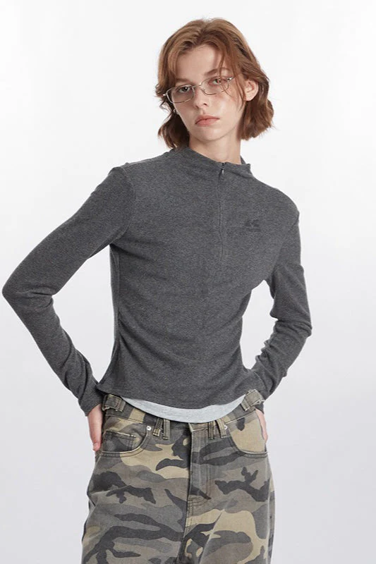 Mock Two-Piece Half-Zip Knit Top - Image 2