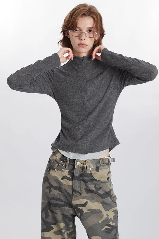 Mock Two-Piece Half-Zip Knit Top - Image 3