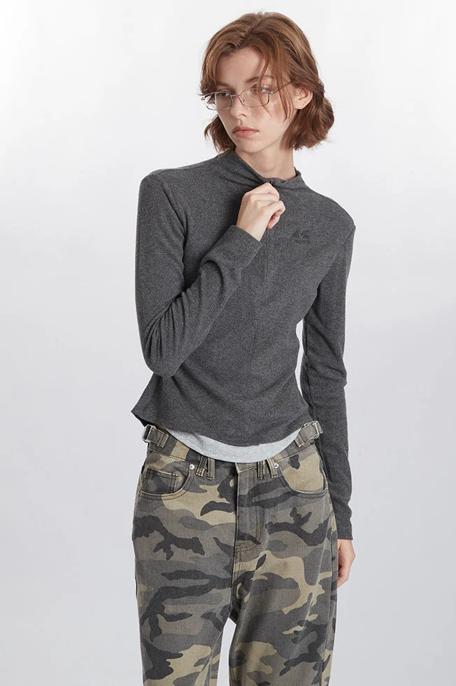 Mock Two-Piece Half-Zip Knit Top - Image 4