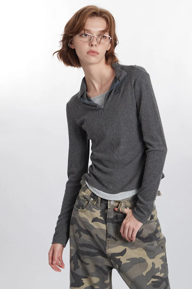 Mock Two-Piece Half-Zip Knit Top - Image 5