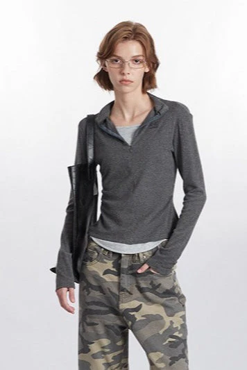 Mock Two-Piece Half-Zip Knit Top - Image 7