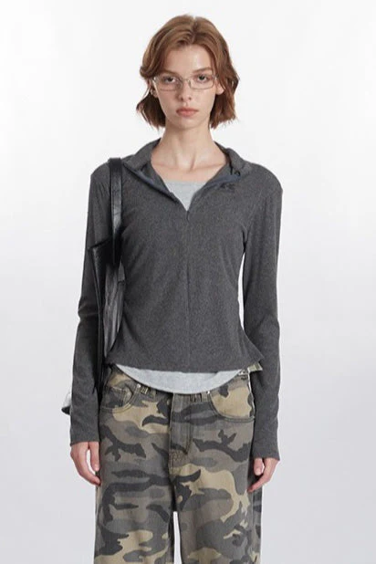 Mock Two-Piece Half-Zip Knit Top - Image 8