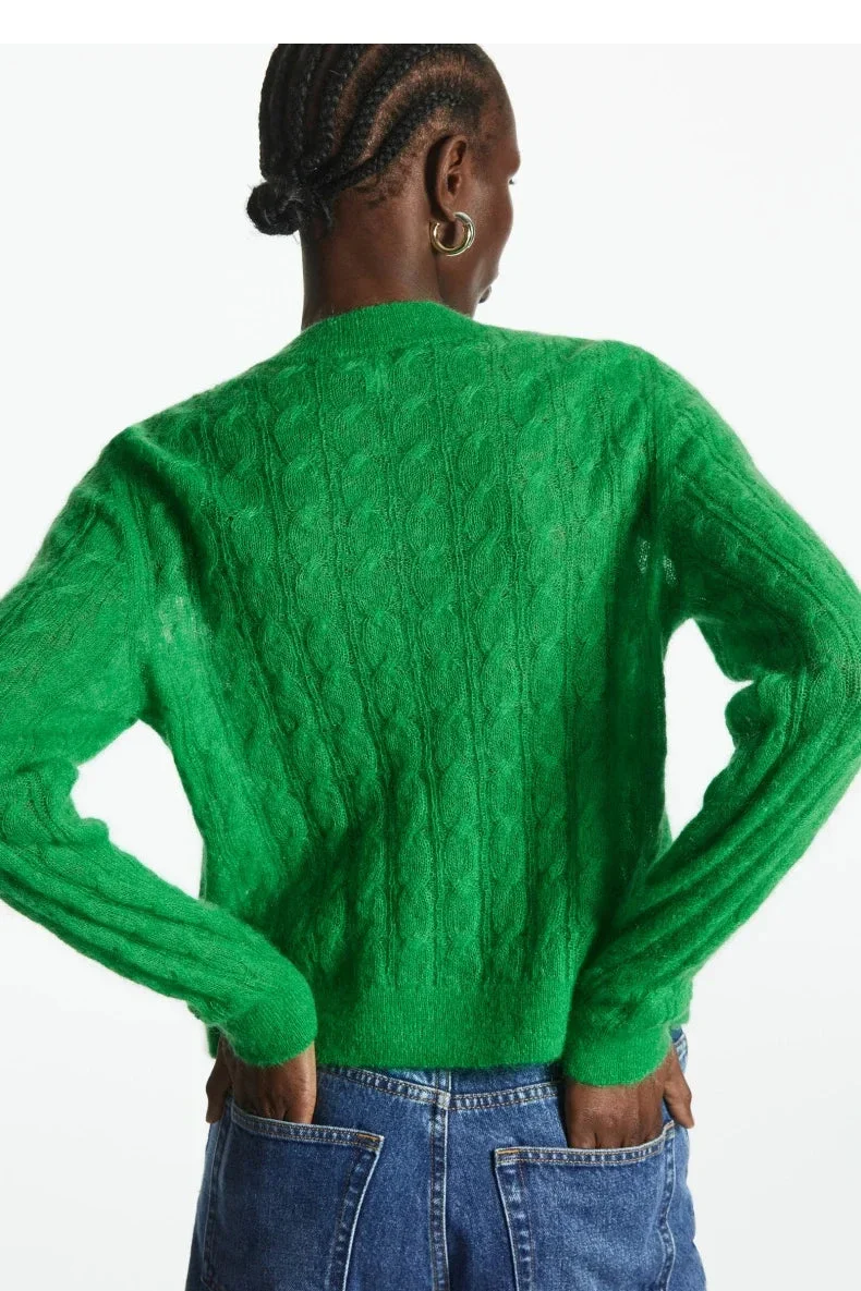 Mohair Blend Cable Knit Cardigan - Image 2