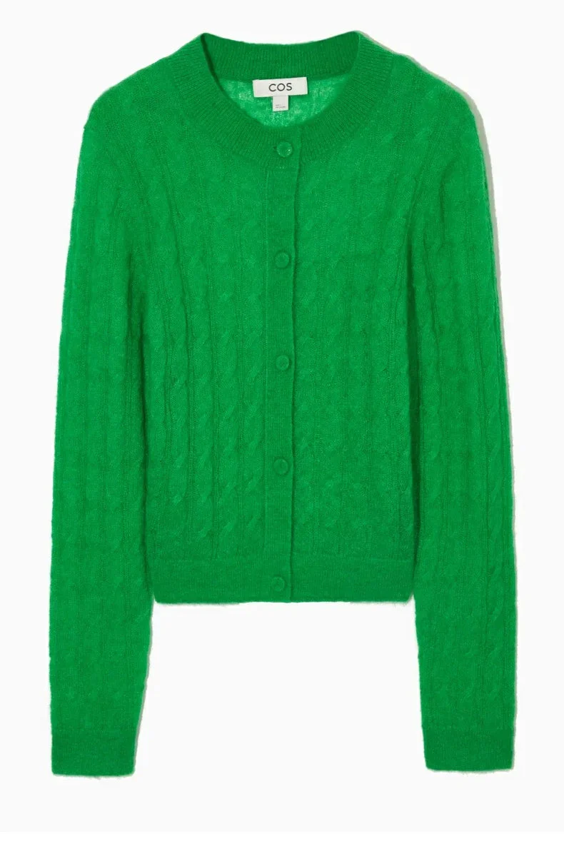 Mohair Blend Cable Knit Cardigan - Image 5
