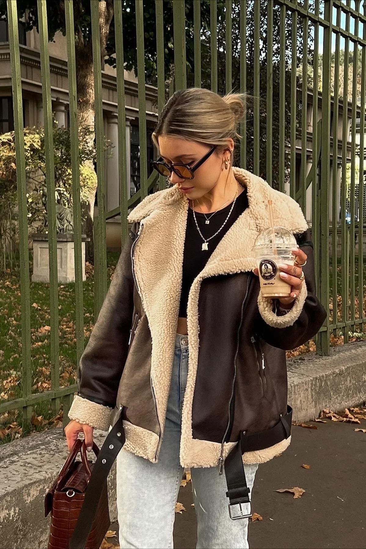 Multi-Zip Faux Shearling Longline Jacket - Image 3