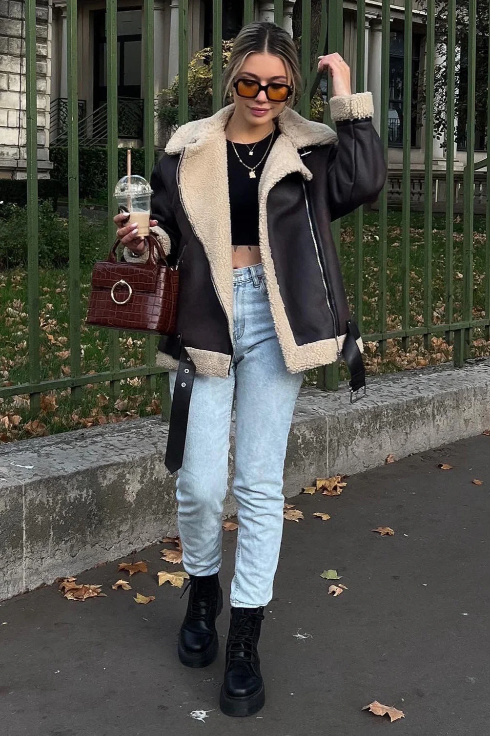 Multi-Zip Faux Shearling Longline Jacket - Image 6