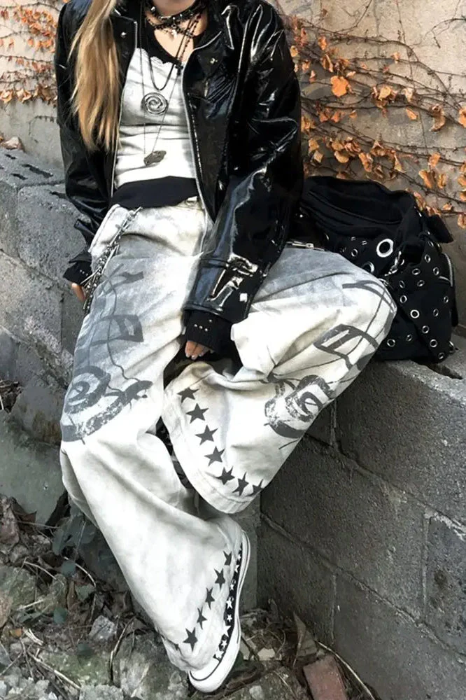 Music Note Print Vintage Jeans - Image 9