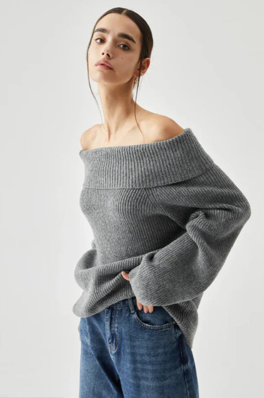 Off Shoulder Knit Pullover Sweater - Image 17